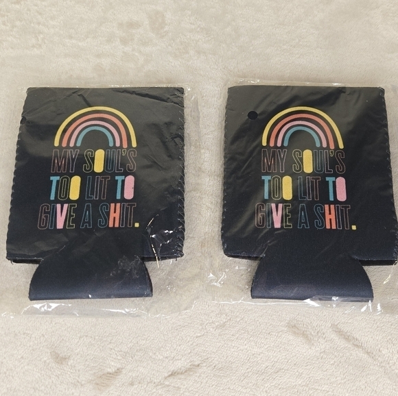 (2) MY SOUL'S TOO LIT TO GIVE A SH*T Rainbow Can Sleeve Covers Set - Picture 1 of 5